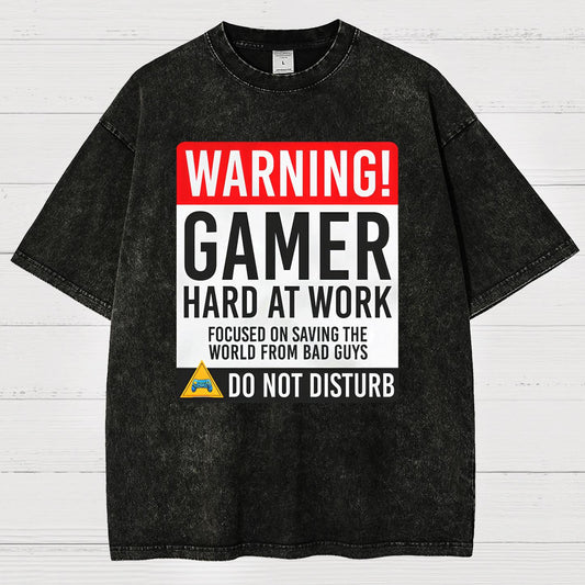 Warning Gamer Hard At Work - Geek Gamer Vintage Distressed T-shirt