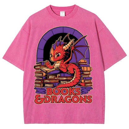 Books and Dragons Vintage Distressed T-shirt