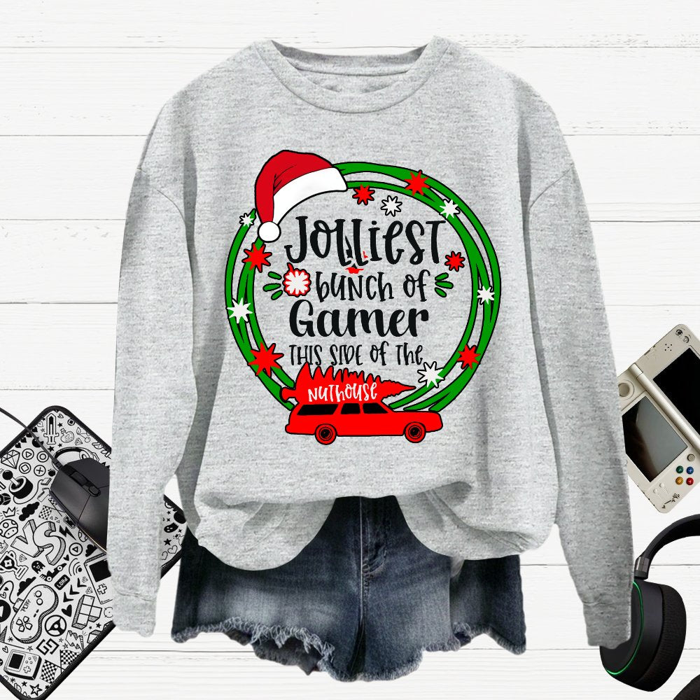 Jolliest Bunch Of Gamer Christmas Cotton Pullover Sweatshirt