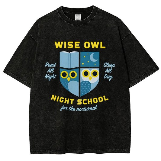 Wise Owl Night School Vintage Distressed T-shirt