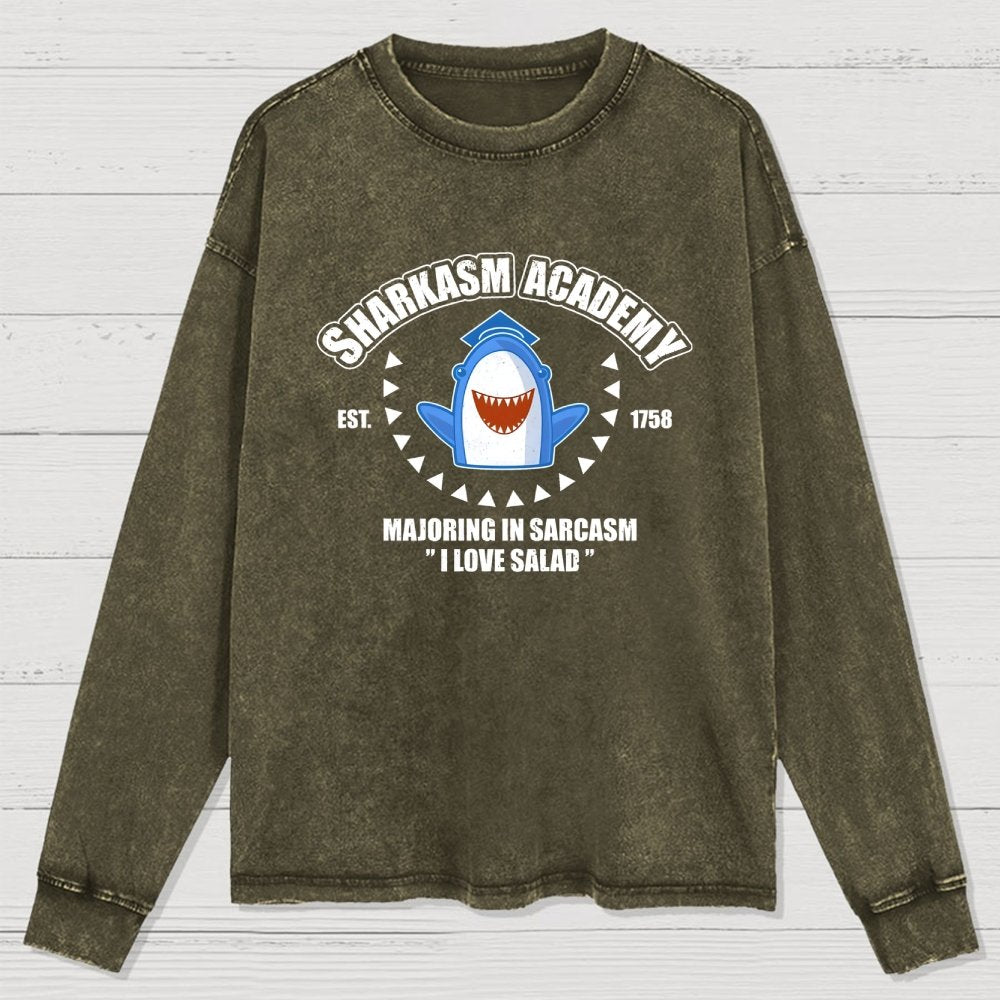 Sharkasm Academy Washed Long Sleeve Tee