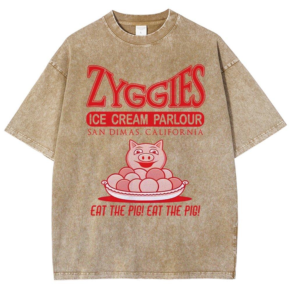 Eat the Pig at Sunny Ice Cream Parlour Ringer Vintage Distressed T-shirt