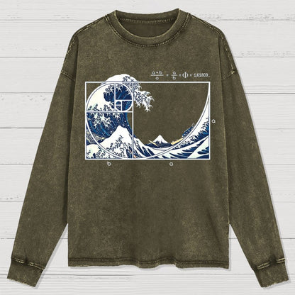 The Great Fibonacci Wave Science Geek Washed Long Sleeve Tee