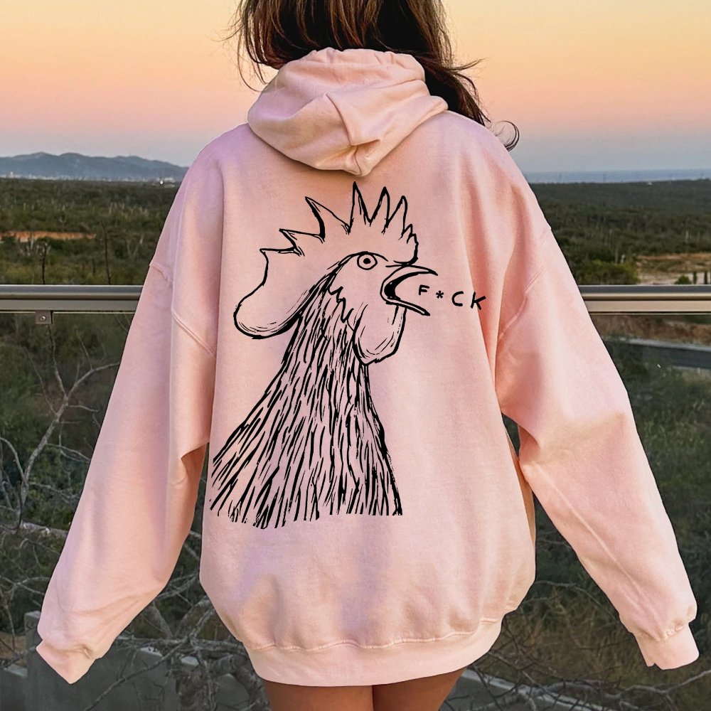 Funny Chicken  Printed Back Cotton Hoodie
