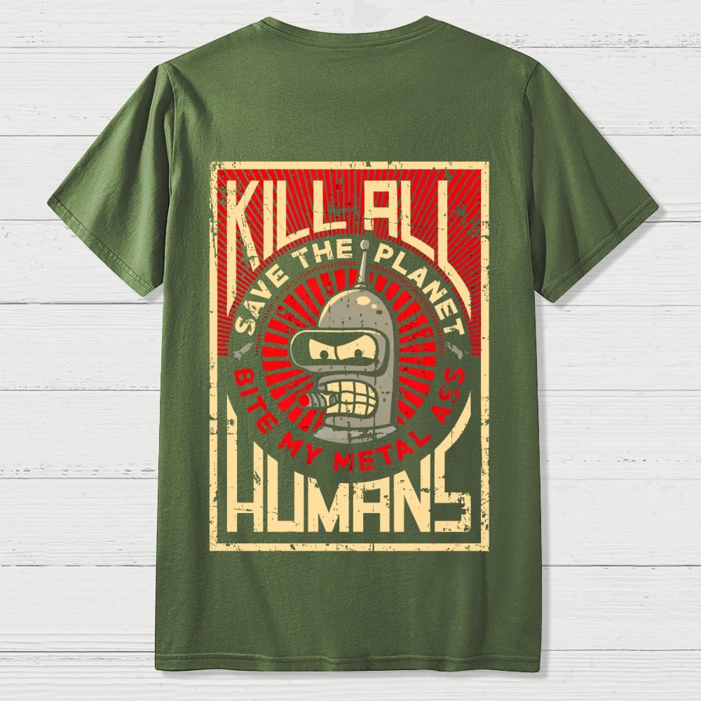 Save The Earth And Kill All Humans Nerdy  Back Printing Geek T-Shirt