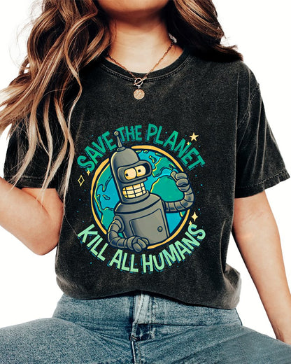 Save The Planet Kill All Humans Vintage Distressed T-shirt