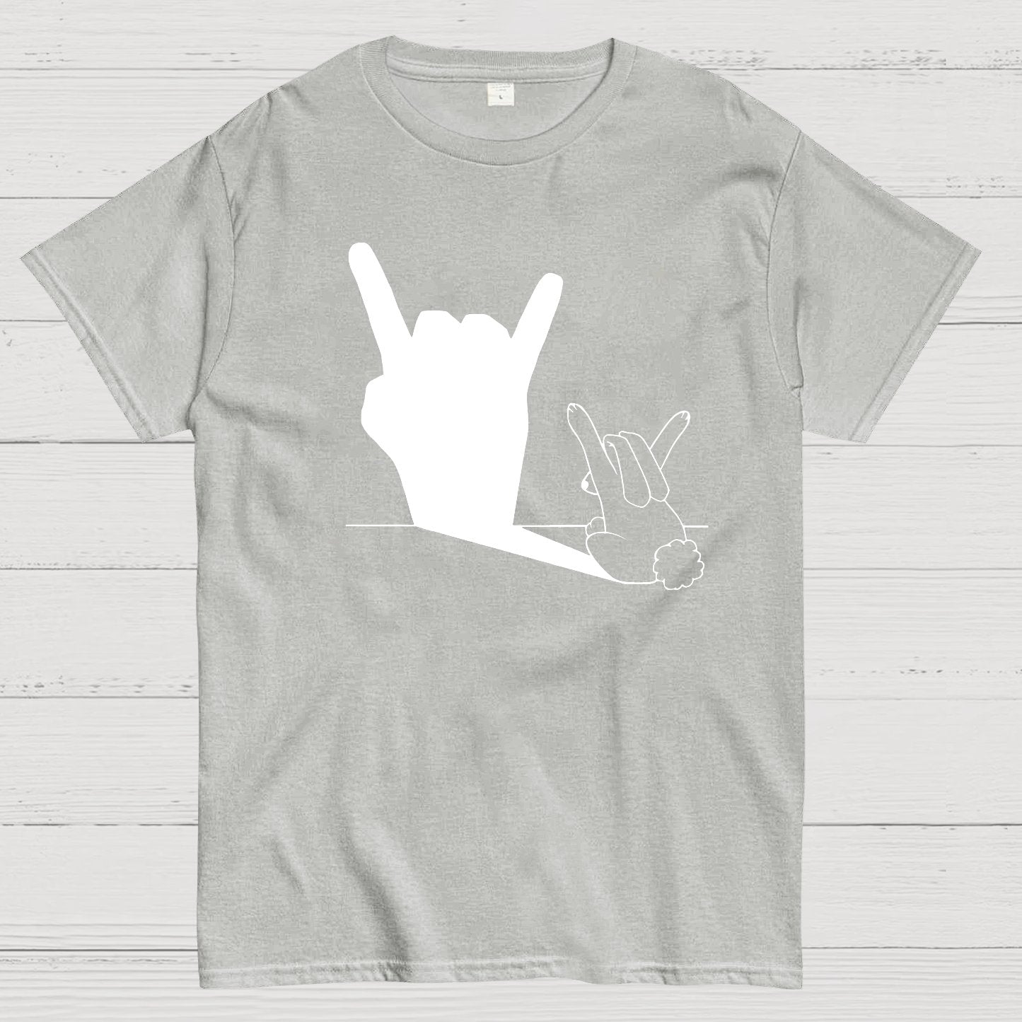 Rabbit Rock and Roll Hand Shadow Meme Style Unisex Gamer Movie Music T-Shirt
