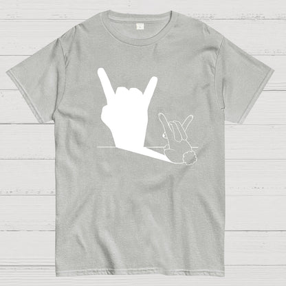 Rabbit Rock and Roll Hand Shadow Meme Style Unisex Gamer Movie Music T-Shirt