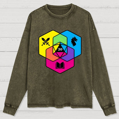 RPG CMYK Dice Venn Diagram Washed Long Sleeve Tee
