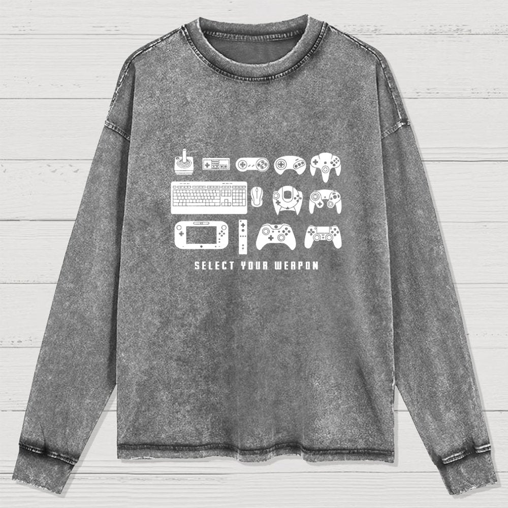 Select Your Weapon Game Controllers Washed Long Sleeve Tee