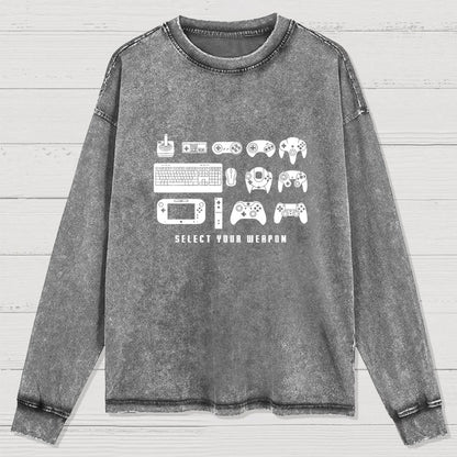 Select Your Weapon Game Controllers Washed Long Sleeve Tee