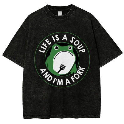 Life Is Soup and I'm a Fork Frog Vintage Distressed T-shirt