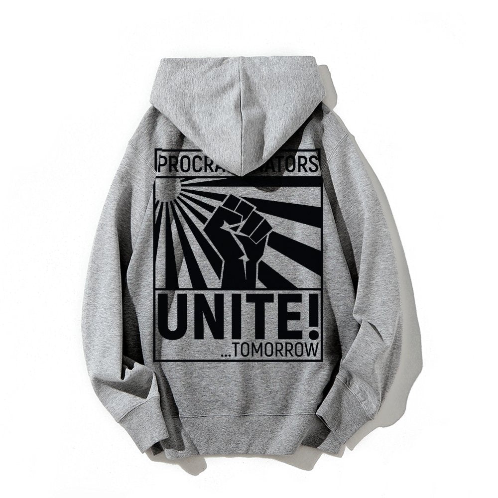Procrastinators Unite! Printed Back Unisex Cotton Hoodie