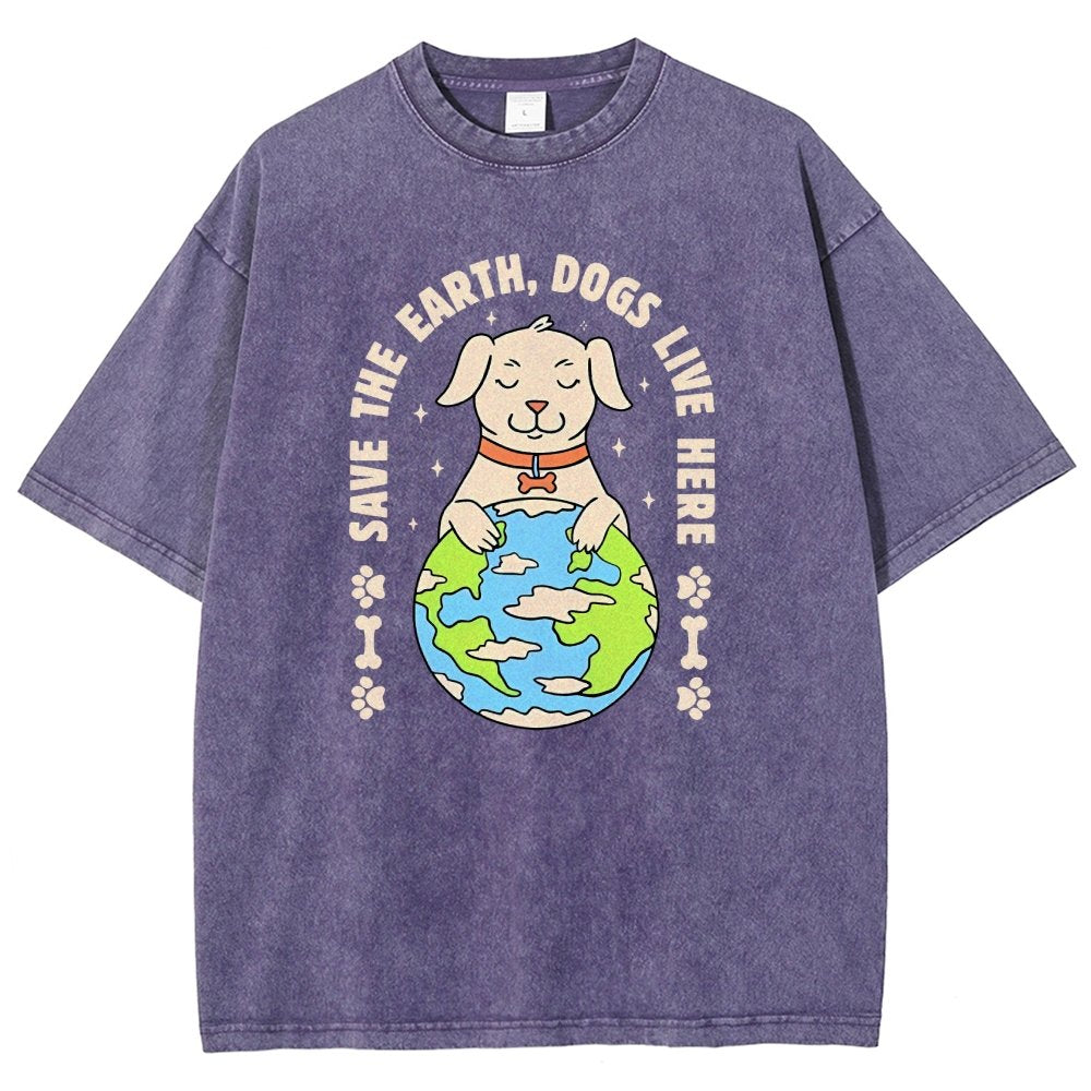Save The Earth Dogs Live Here Vintage Distressed T-shirt