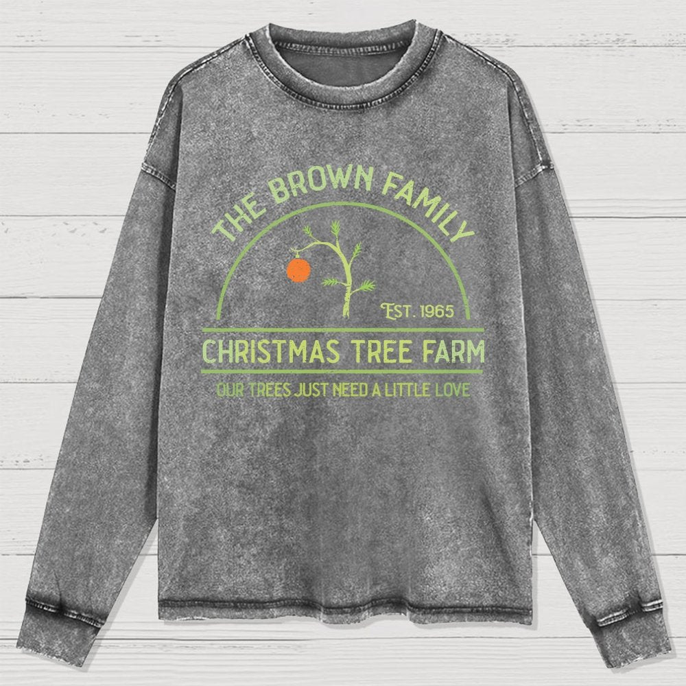 Vintage Christmas Tree Farm Washed Long Sleeve Tee