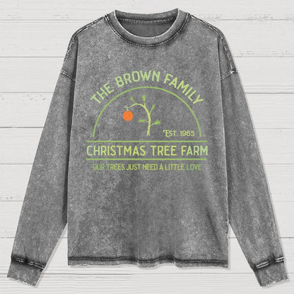 Vintage Christmas Tree Farm Washed Long Sleeve Tee