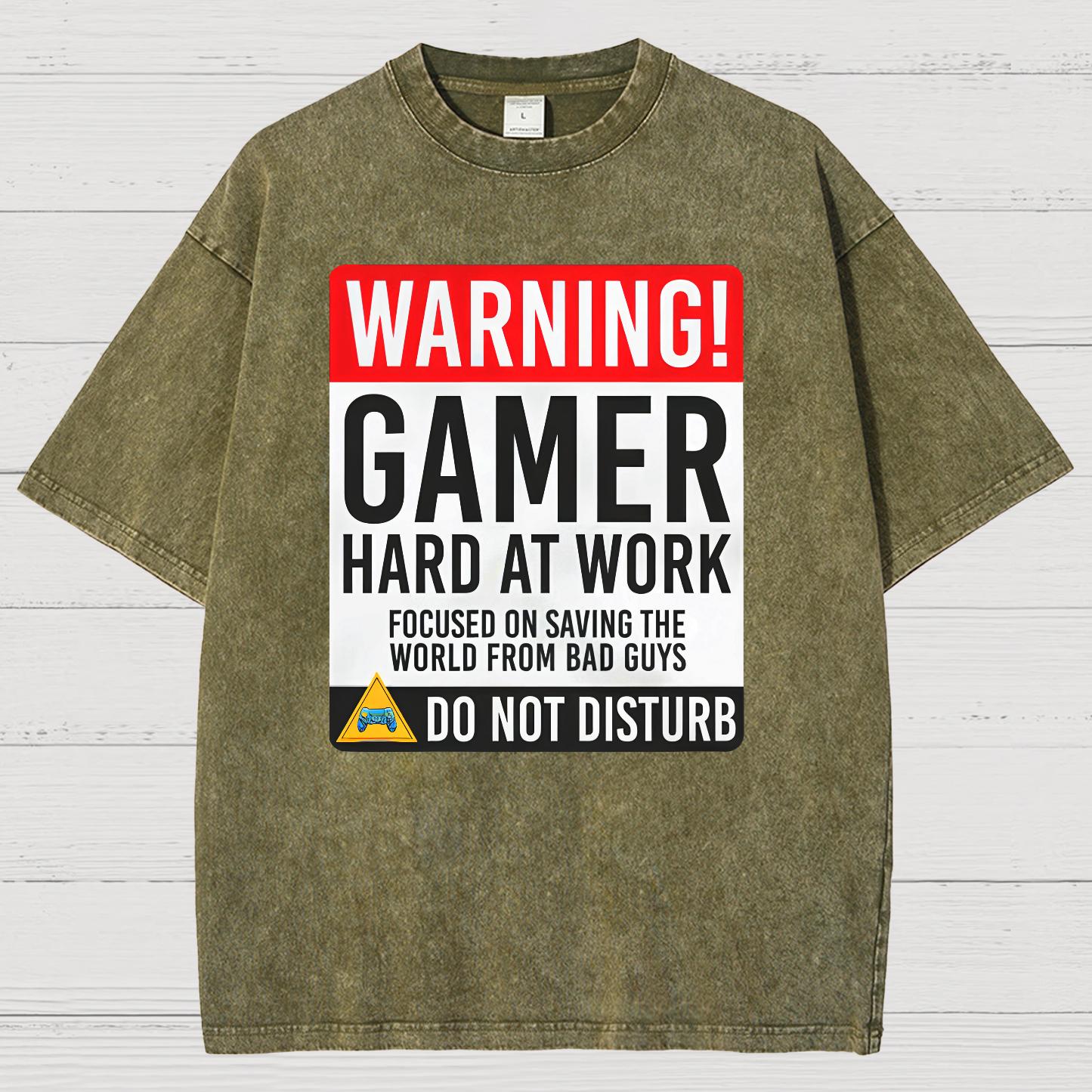 Warning Gamer Hard At Work - Geek Gamer Vintage Distressed T-shirt