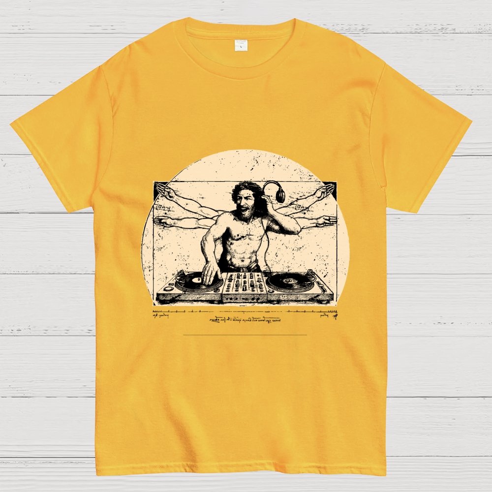 Vitruvian DJ T-Shirt  Funny Da Vinci Music Mashup Unisex Geek T-Shirt