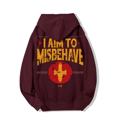 I Aim To Misbehave Geeky Printed Back Cotton Hoodie