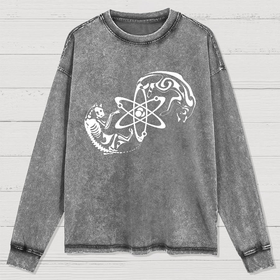 Science Cat Geek Washed Long Sleeve Tee