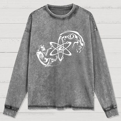 Science Cat Geek Washed Long Sleeve Tee