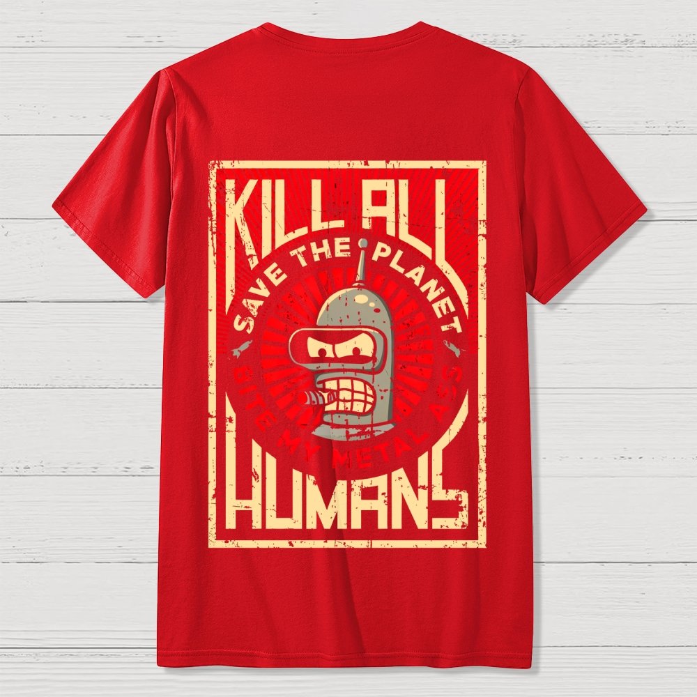 Save The Earth And Kill All Humans Nerdy  Back Printing Geek T-Shirt