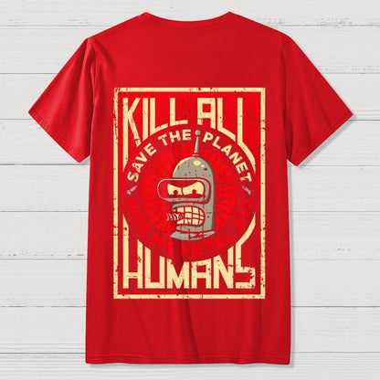 Save The Earth And Kill All Humans Nerdy  Back Printing Geek T-Shirt