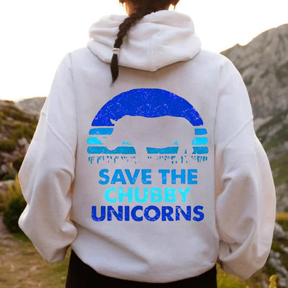 Save The Chubby Unicorns  Printed Back Unisex Cotton Hoodie