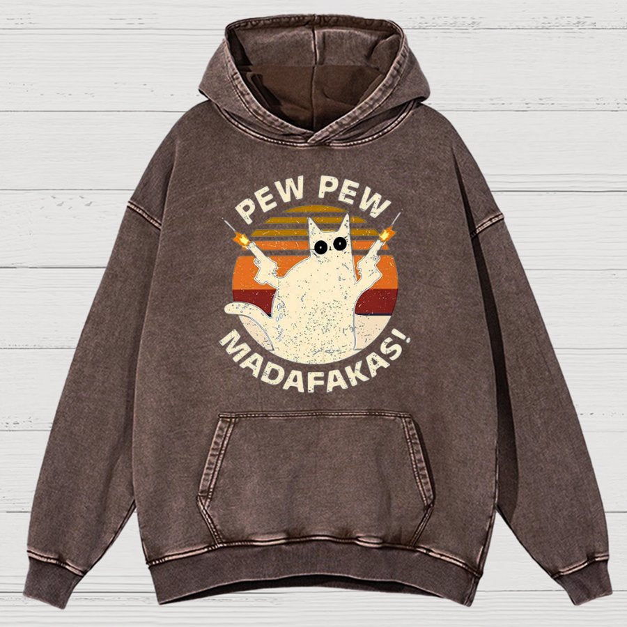 Pew Pew Madafakas Cat Nerdy Vintage Distressed Hoodie