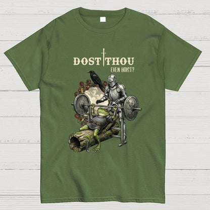Dost Thou Even Hoist Funny Knight Spotting Frog Gym Geek T-Shirt