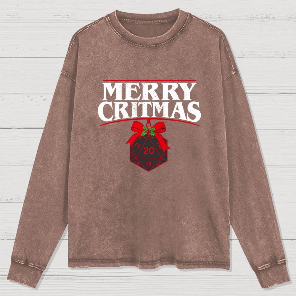 Merry Critmas D20 Holiday Washed Long Sleeve Tee