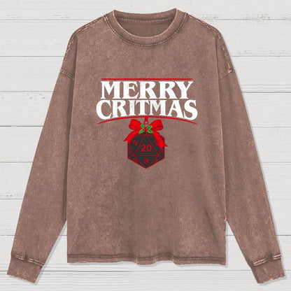 Merry Critmas D20 Holiday Washed Long Sleeve Tee