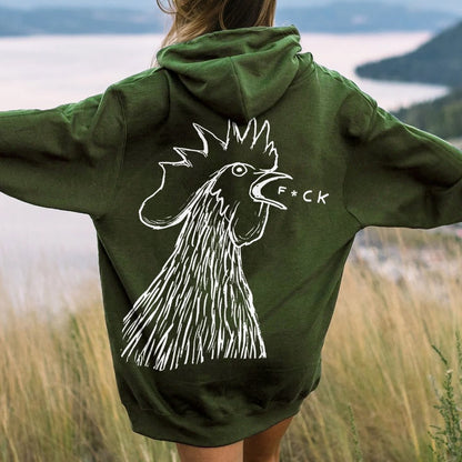 Funny Chicken  Printed Back Cotton Hoodie