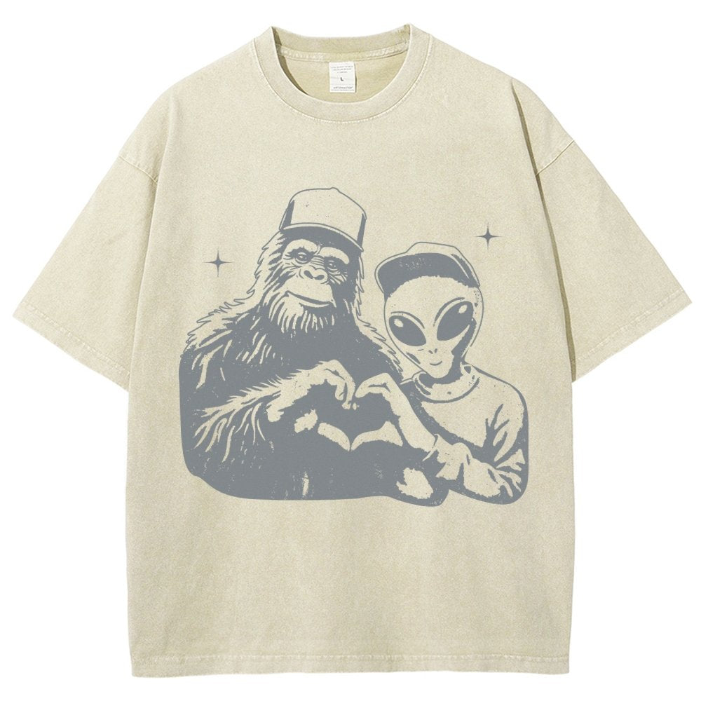 Bigfoot and Aliens Vintage Distressed T-shirt