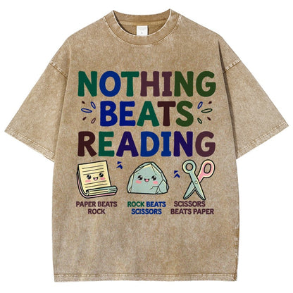 Nothing Beats Reading Librarian Book Bookworm Vintage Distressed T-shirt