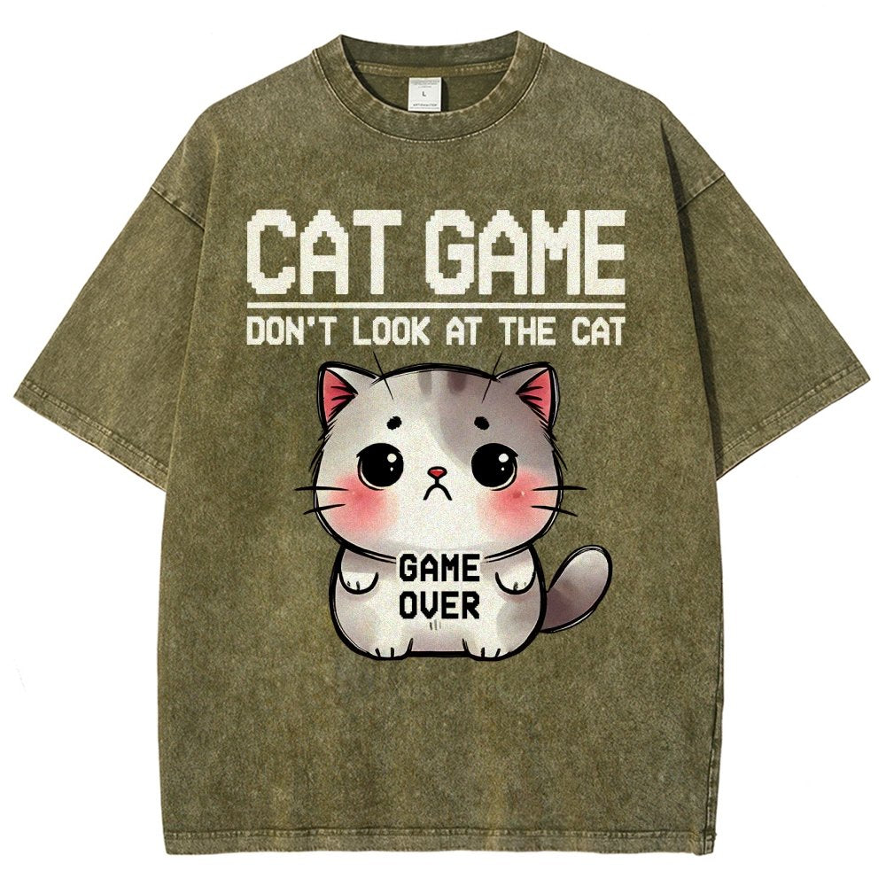Funny Cat Game-Game Over Vintage Distressed T-shirt