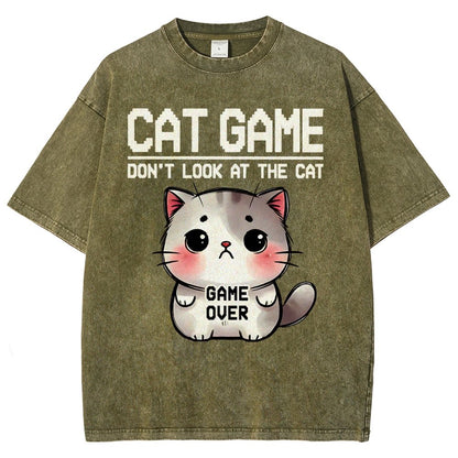 Funny Cat Game-Game Over Vintage Distressed T-shirt