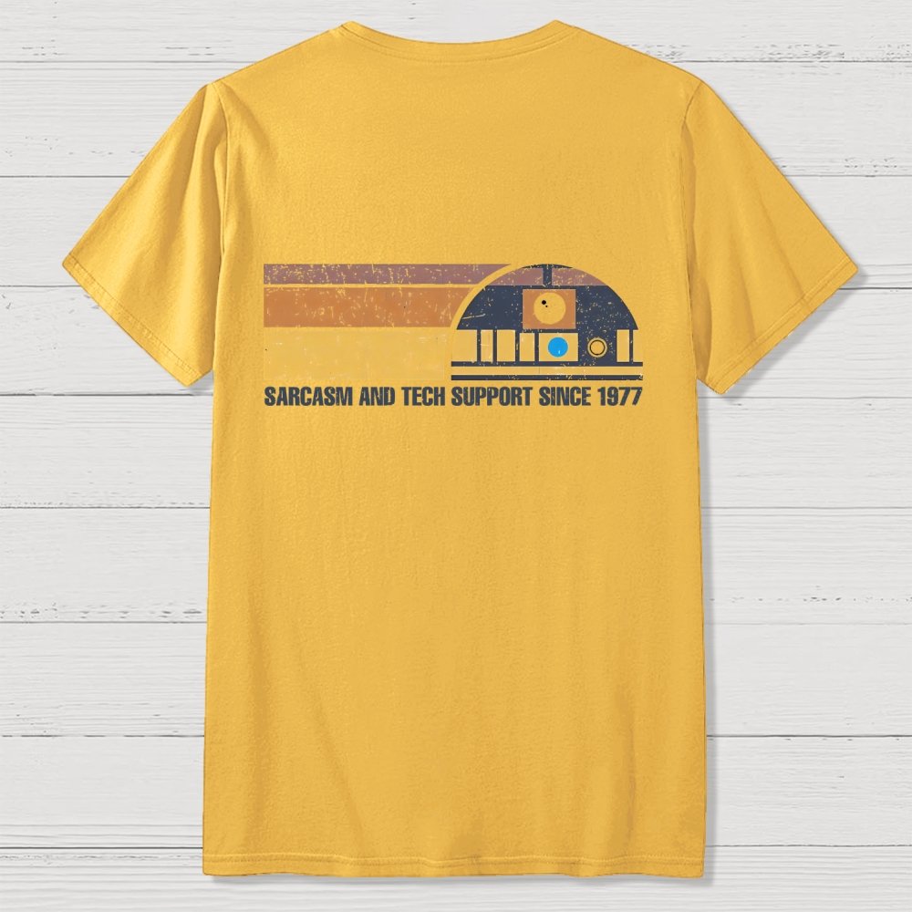 Providing Sarcasm and Tech Support Since 1977  Back Printing Geek T-Shirt
