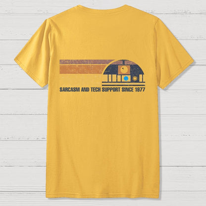 Providing Sarcasm and Tech Support Since 1977  Back Printing Geek T-Shirt