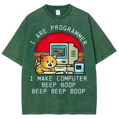 I Are Programmer Funny Cat Vintage Distressed T-shirt