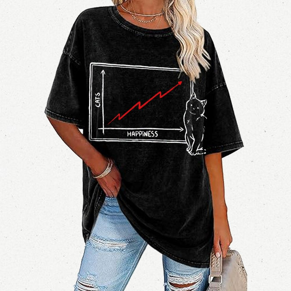 Happiness and Cats Graph Vintage Distressed T-shirt