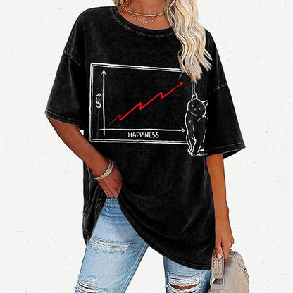 Happiness and Cats Graph Vintage Distressed T-shirt