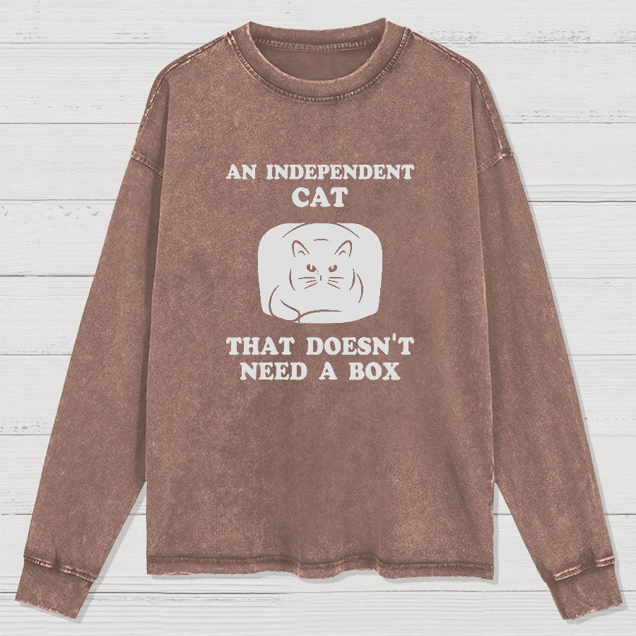 A Independent Cat That Doesn't Need Box Washed Long Sleeve Tee