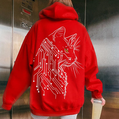 Cat Printed Back Cotton Hoodie