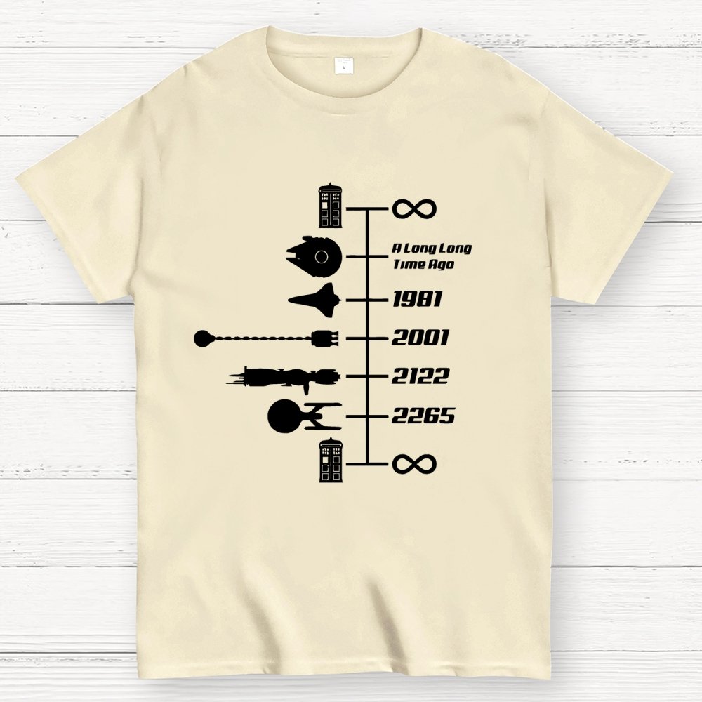 Sci-Fi Timeline Graphic Classic Movie Spaceships Nostalgic Space Travel Geek T-Shirt