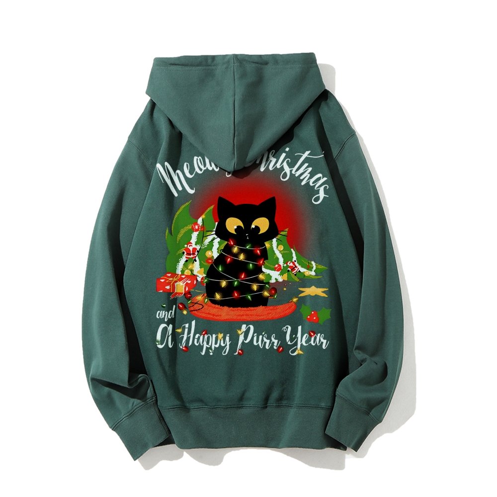 Happy Purr Year Printed Back Unisex Cotton Hoodie