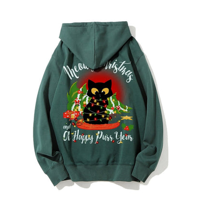 Happy Purr Year Printed Back Unisex Cotton Hoodie