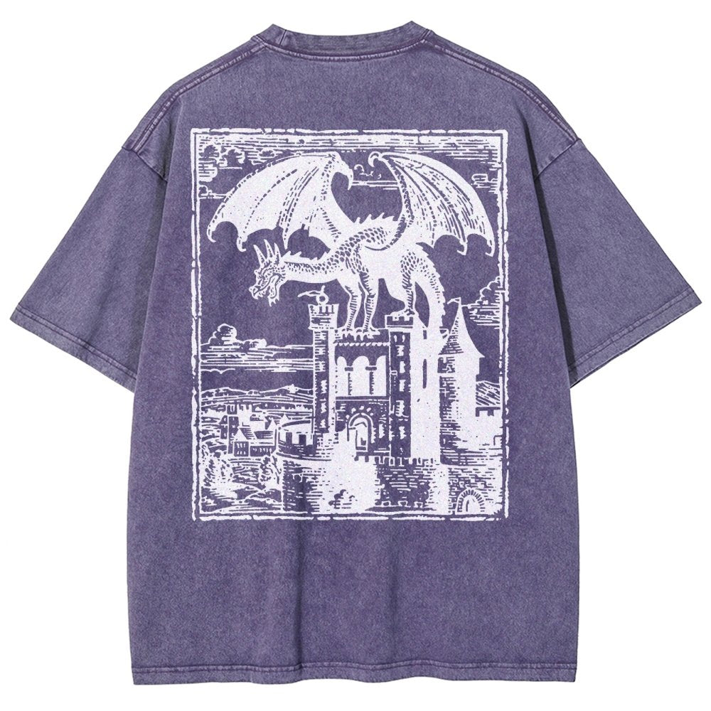 Dragon Vintage Dark Art Graphic Washed T-Shirt
