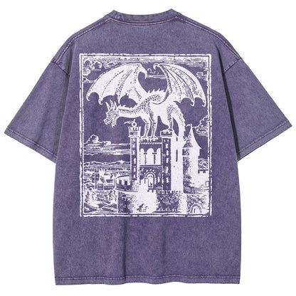 Dragon Vintage Dark Art Graphic Washed T-Shirt