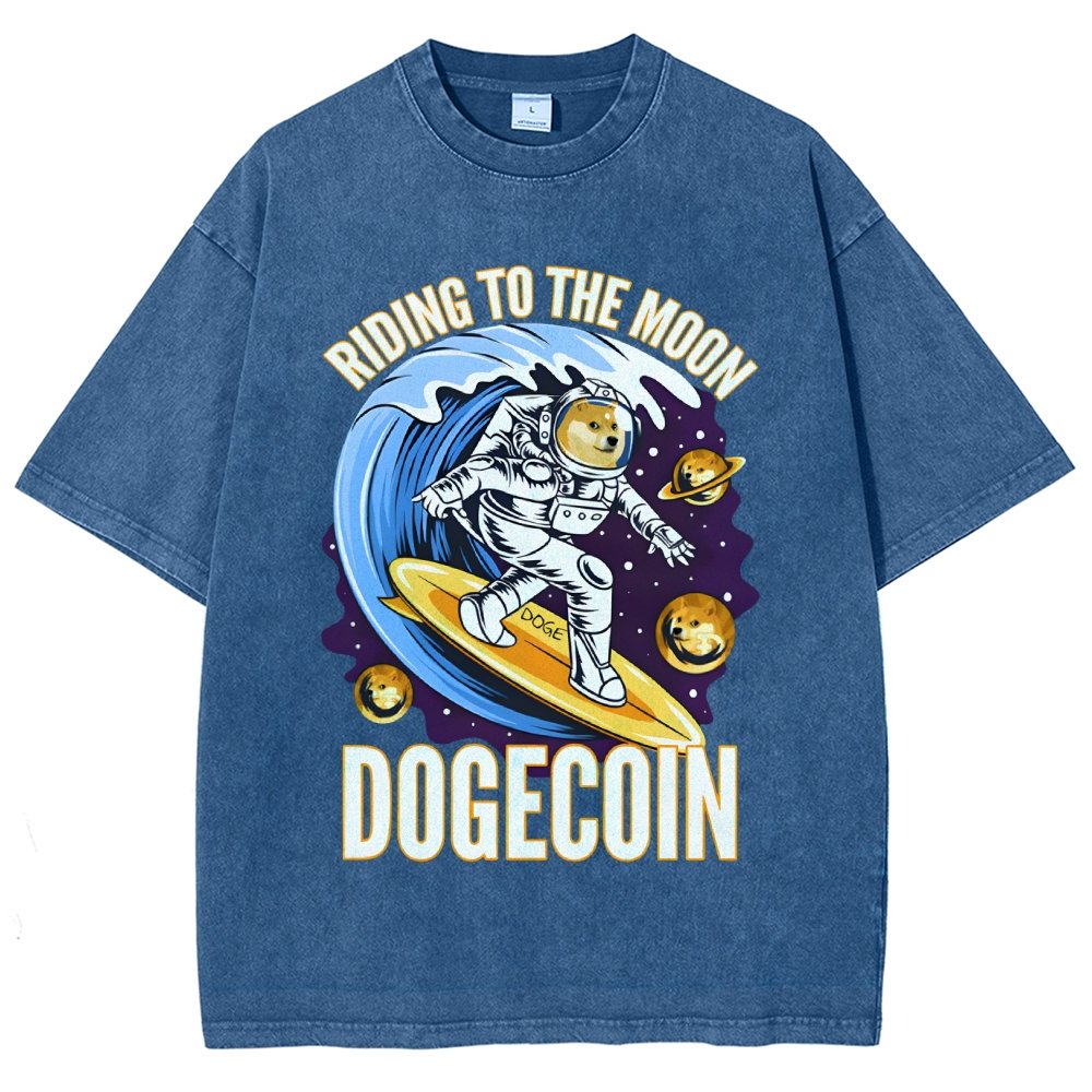Riding To The Moon Dogecoin DOGE Vintage Distressed T-shirt